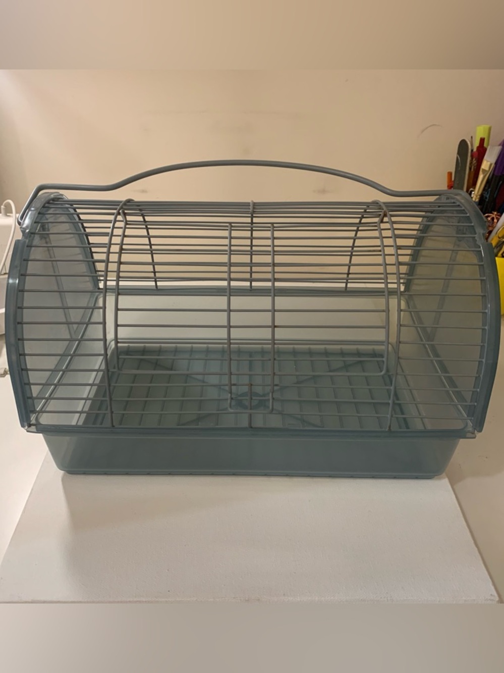 Grey/ light blue plastic hamster cage